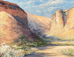 Blue Shadows on the Trail, China Ranch Canyon, acrylic on canvas panel by Lynn Charles Foster