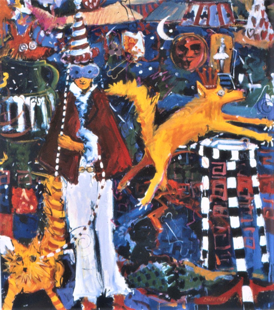 The Dog Trick, acrylic on canvas by Lynn Charles Foster