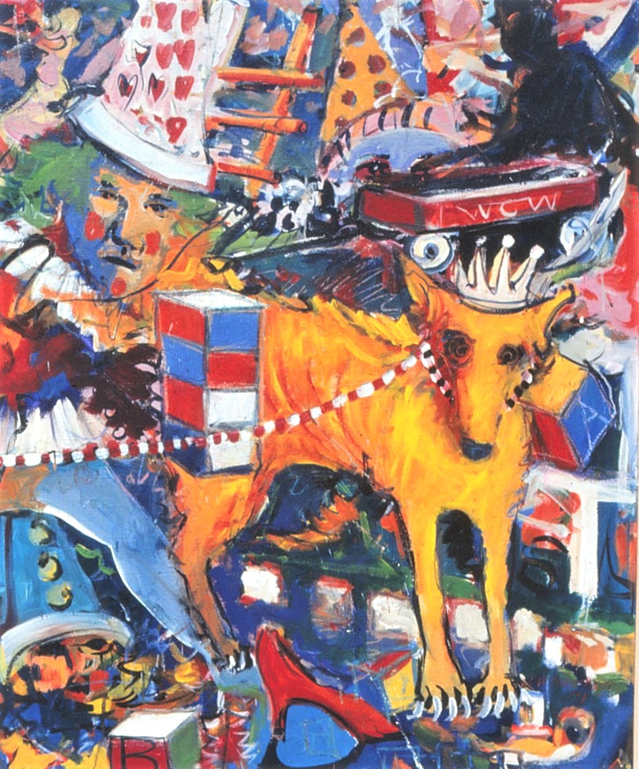 Yellow Dog Number 5, acrylic on canvas by Lynn Charles Foster