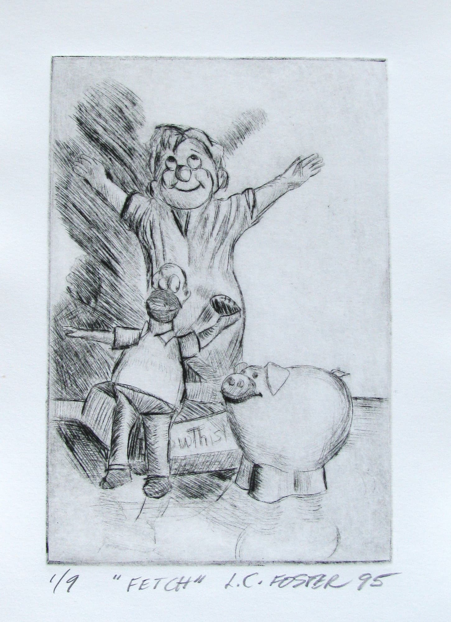 Fetch, etching dry point by Lynn Charles Foster