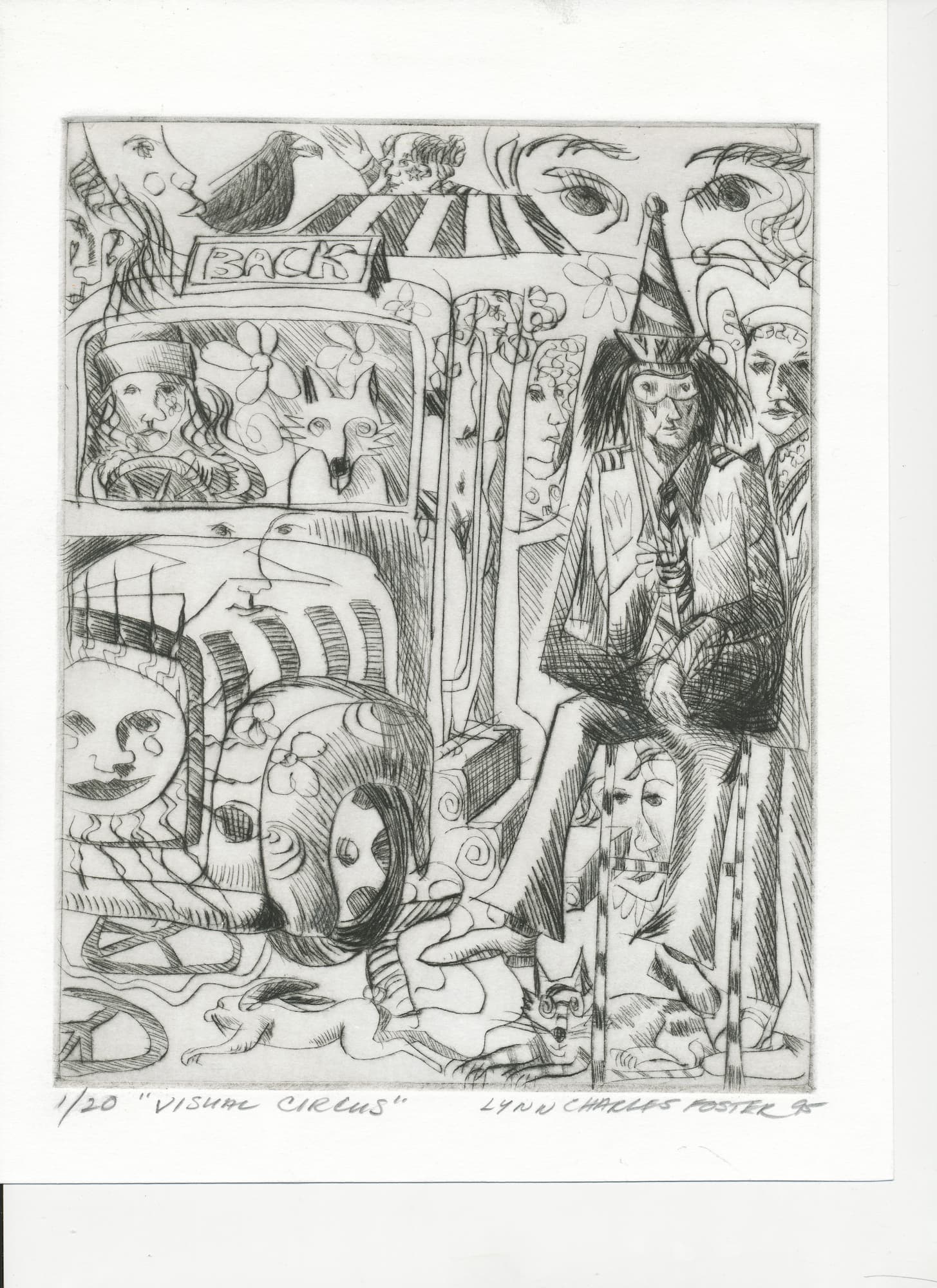 Visual Circus, etching by Lynn Charles Foster