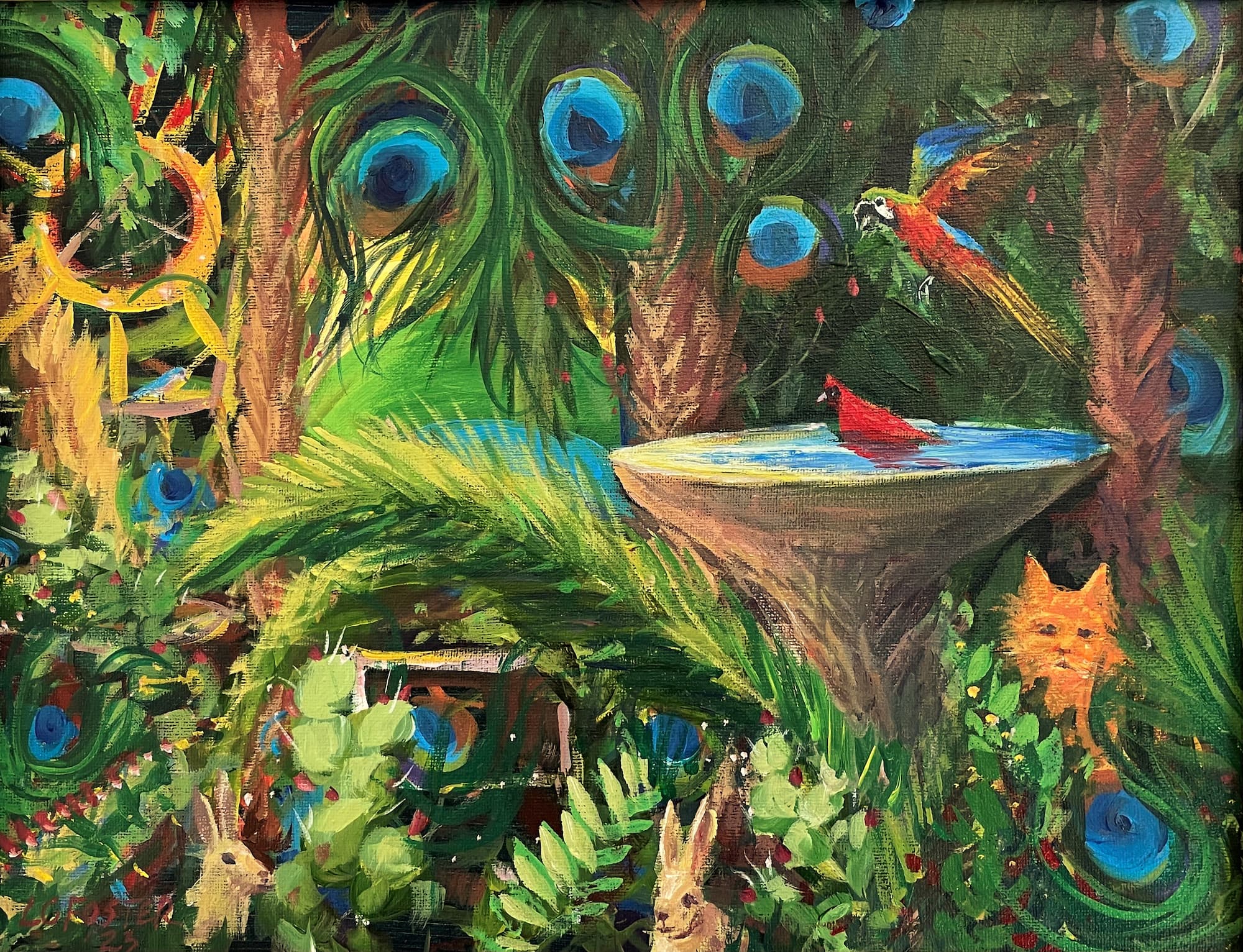 Peacock Palms, acrylic on canvas board by Lynn Charles Foster