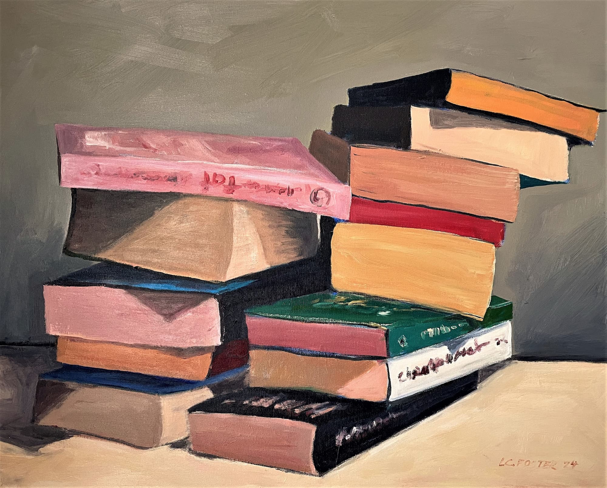 Bookscapes: Pink Ledge, acrylic on canvas by Lynn Charles Foster