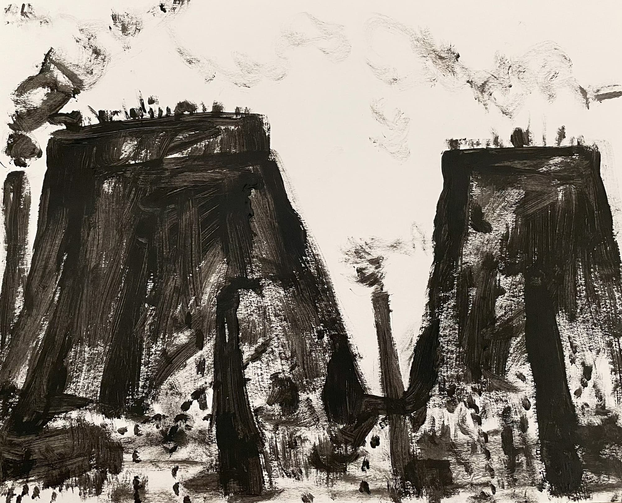Dual Mesas, acrylic on paper by Lynn Charles Foster