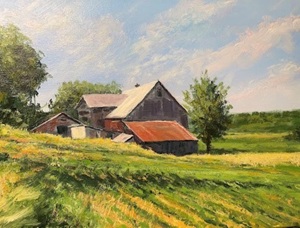 Berkshires Barns, VT, acrylic on canvas by Lynn Charles Foster