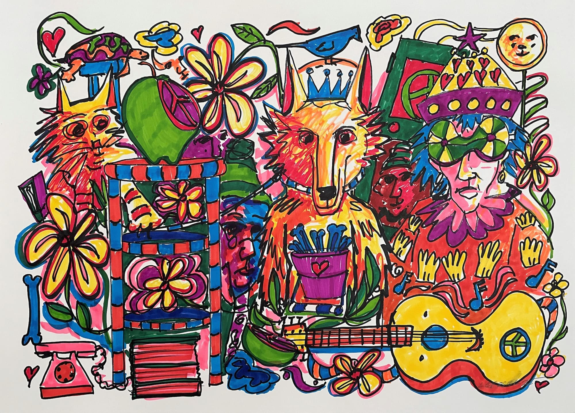 Peaceful Gathering, markers on paper by Lynn Charles Foster